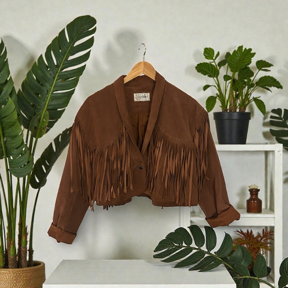 Vintage Brown Suede Fringe Jacket - Boho Chic - Size Small